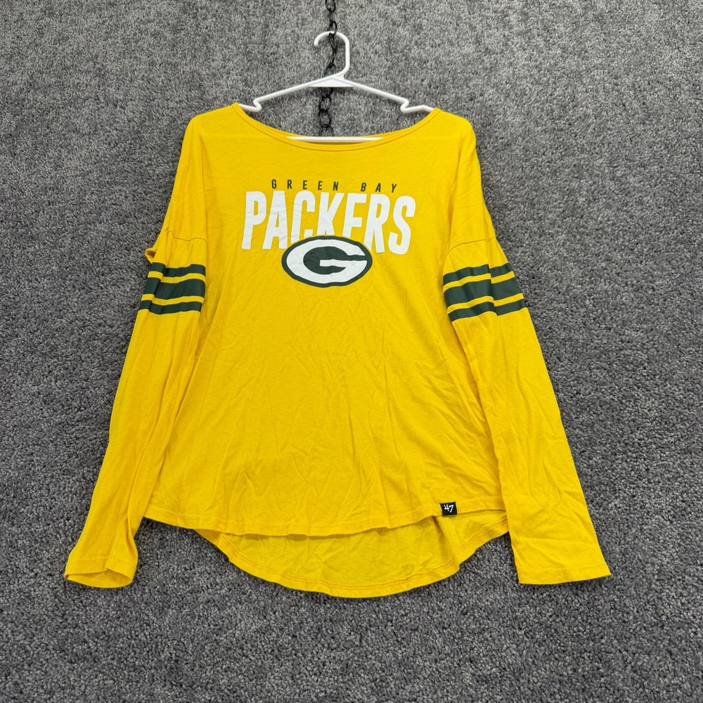 47 Brand Long Sleeve Shirt Womens S Yellow Green Bay Packers Graphic Tee